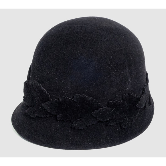 no71 Philip Treacy Black Woolfelt Grape Leaf Cloche Hat One Size Vintage - Picture 6 of 11